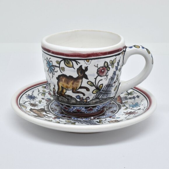 Hand Painted Carlos Tomas Pottery Demitasse Cup / Saucer, Coimbra, Portugal - Picture 1 of 10